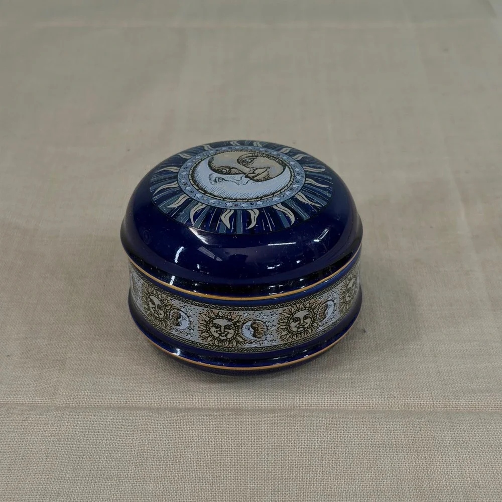 Blue Celestial Sun Moon Music Box Trinket Jar Whimsigoth Vintage OS
